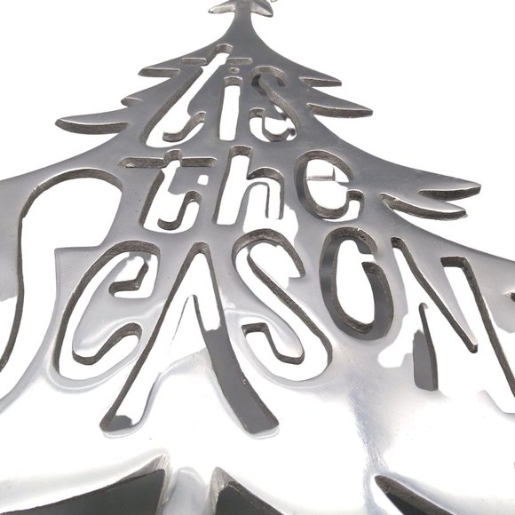 Vintage Silver Tone Holiday Tree with Cutout Tis the Season, Chic Christmas - Picture 4 of 4